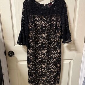 chinese dress ladies Black Floral Lace Long Sleeve Ruffle Hem Mini Dress